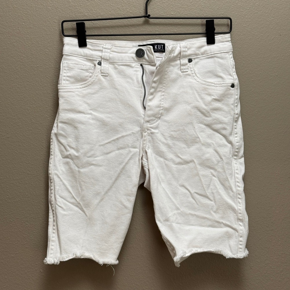 KUT From The Kloth Sophie High Rise Bermuda Shorts Womens 0 White Raw Hem